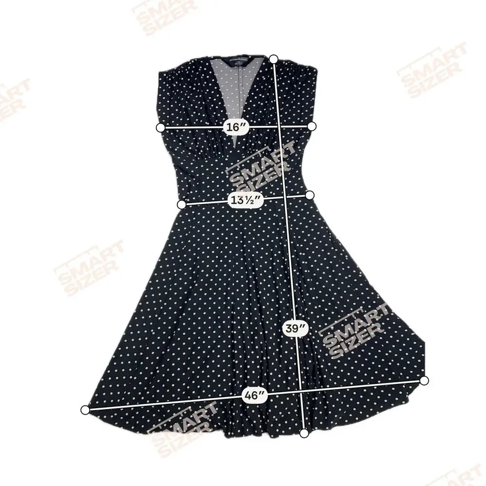 Norma Kamali Polka Dot Swing Dress Black White V-Neck Midi Flared A-Line Size L - Picture 8 of 12